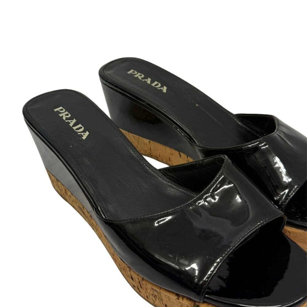 Prada Wedge Patent Leather Sandals - Picture 3 of 5